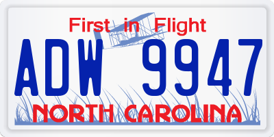 NC license plate ADW9947