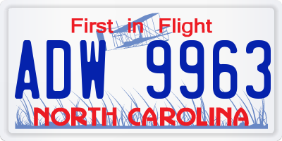NC license plate ADW9963