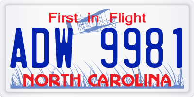 NC license plate ADW9981