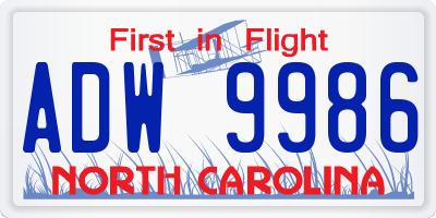 NC license plate ADW9986