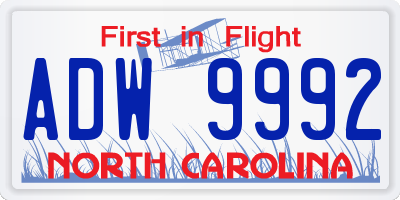 NC license plate ADW9992
