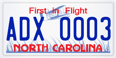 NC license plate ADX0003