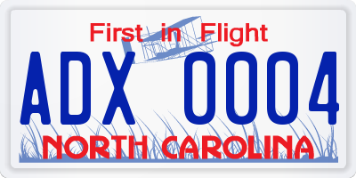 NC license plate ADX0004