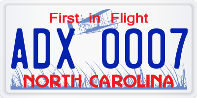 NC license plate ADX0007
