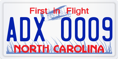 NC license plate ADX0009