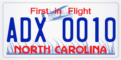 NC license plate ADX0010