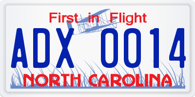 NC license plate ADX0014