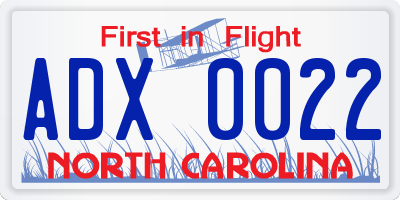 NC license plate ADX0022