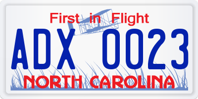 NC license plate ADX0023
