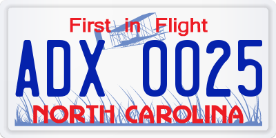 NC license plate ADX0025
