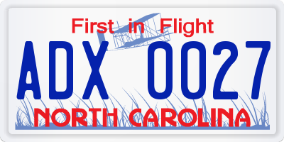 NC license plate ADX0027