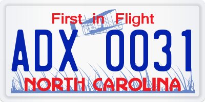 NC license plate ADX0031