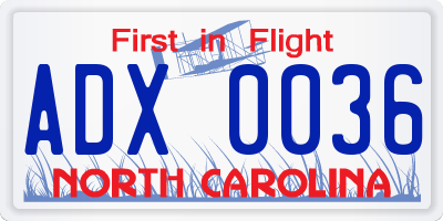 NC license plate ADX0036
