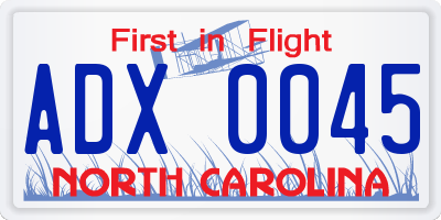 NC license plate ADX0045
