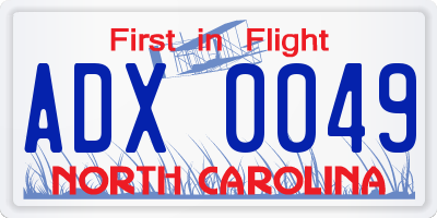 NC license plate ADX0049