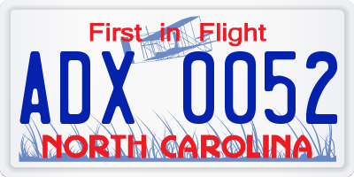 NC license plate ADX0052