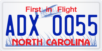 NC license plate ADX0055