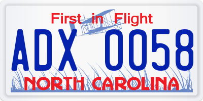 NC license plate ADX0058