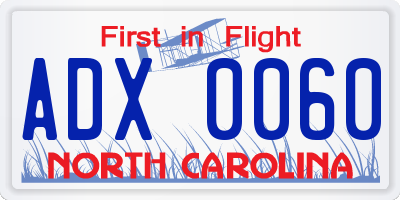 NC license plate ADX0060