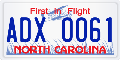 NC license plate ADX0061