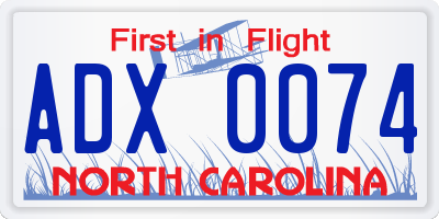 NC license plate ADX0074