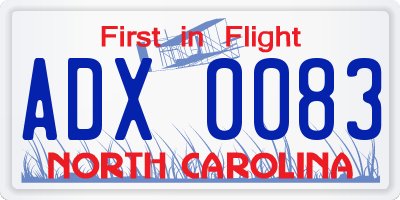 NC license plate ADX0083