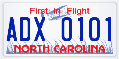 NC license plate ADX0101