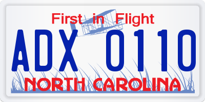 NC license plate ADX0110