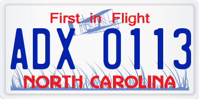 NC license plate ADX0113