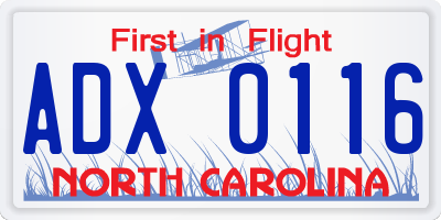 NC license plate ADX0116
