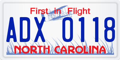 NC license plate ADX0118