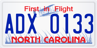 NC license plate ADX0133