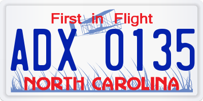 NC license plate ADX0135