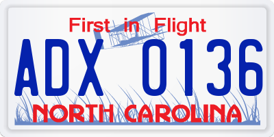 NC license plate ADX0136