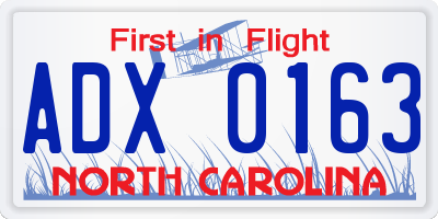 NC license plate ADX0163