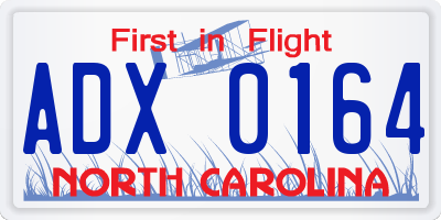 NC license plate ADX0164