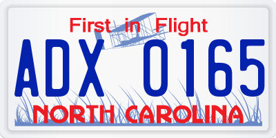 NC license plate ADX0165