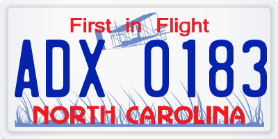 NC license plate ADX0183