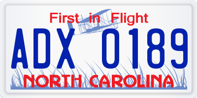 NC license plate ADX0189