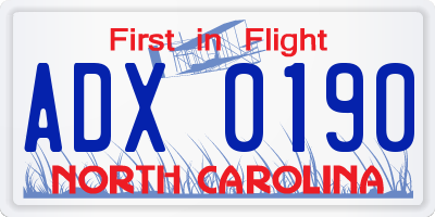 NC license plate ADX0190