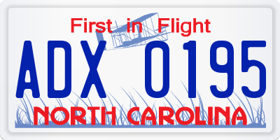 NC license plate ADX0195
