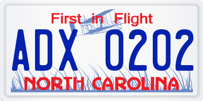 NC license plate ADX0202