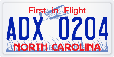 NC license plate ADX0204