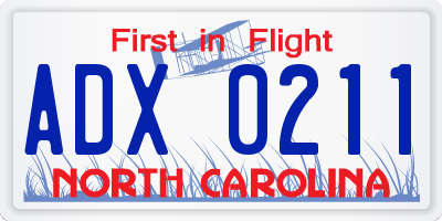 NC license plate ADX0211