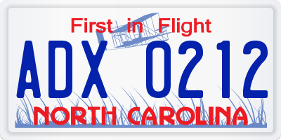 NC license plate ADX0212