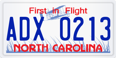 NC license plate ADX0213