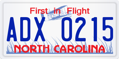 NC license plate ADX0215