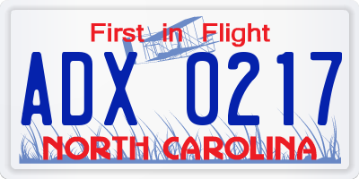 NC license plate ADX0217
