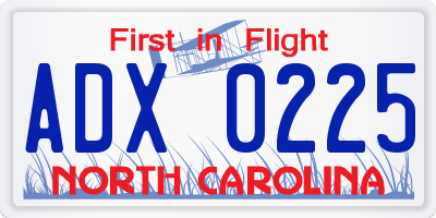 NC license plate ADX0225