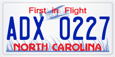 NC license plate ADX0227